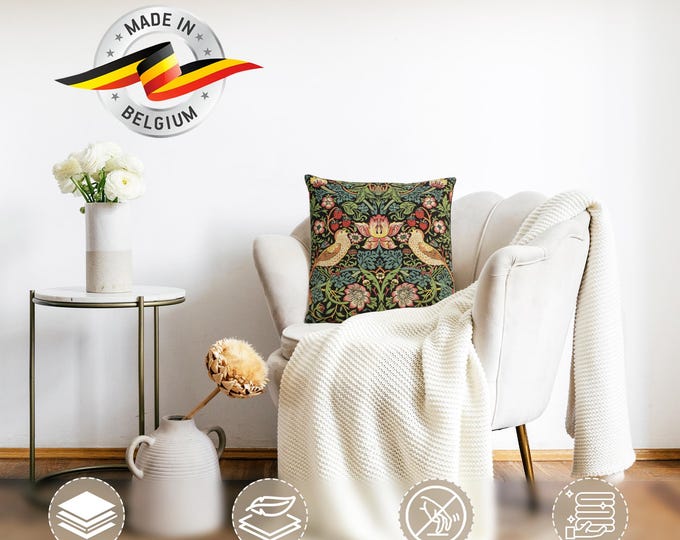 William Morris Strawberry Thief Floral Tapestry Pillow Covers 18x18 inch Belgian Woven Cushion Cases