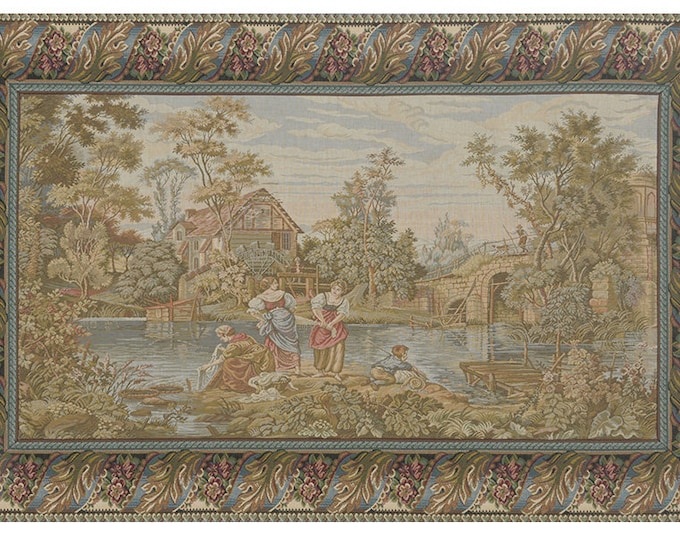 Washing Day at the Mill Horizontal European Wall Tapestry - Jacquard Wall Art - Classical Italian Wall Tapestry - Decorative Wall Hanging