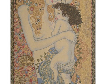 III Ages by Klimt European Wall Tapestry - Gustav Klimt Wall Art - Fine Art Decorative Wall Hanging - Mother and Child Love Wall Tapestry