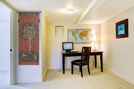 Medieval Tree of Life Tapestry- European Woven Wall Art with Animals and Millefleurs Design