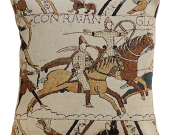 Bayeux Tapestry Battle of Hastings Woven Cushion Cover (18x18in) – Medieval Belgian Jacquard Pillow Case