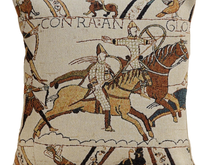 Bayeux Tapestry Battle of Hastings Woven Cushion Cover (18x18in) – Medieval Belgian Jacquard Pillow Case