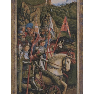 Knights of Christ Tapestry: Belgian Woven Medieval Wall Decor (57x24 inch)