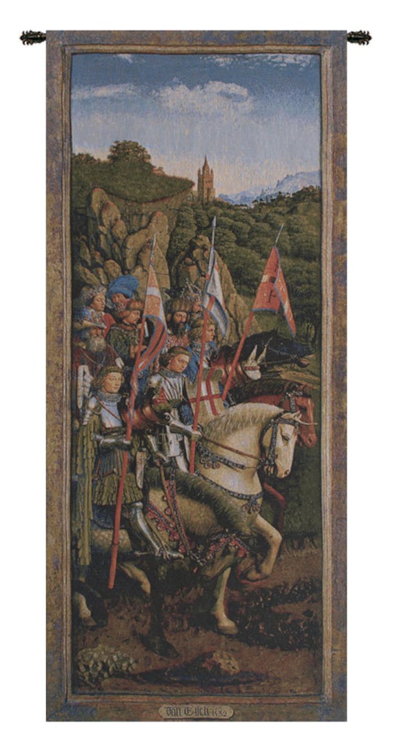 Knights of Christ Tapestry: Belgian Woven Medieval Wall Decor (57x24 inch)