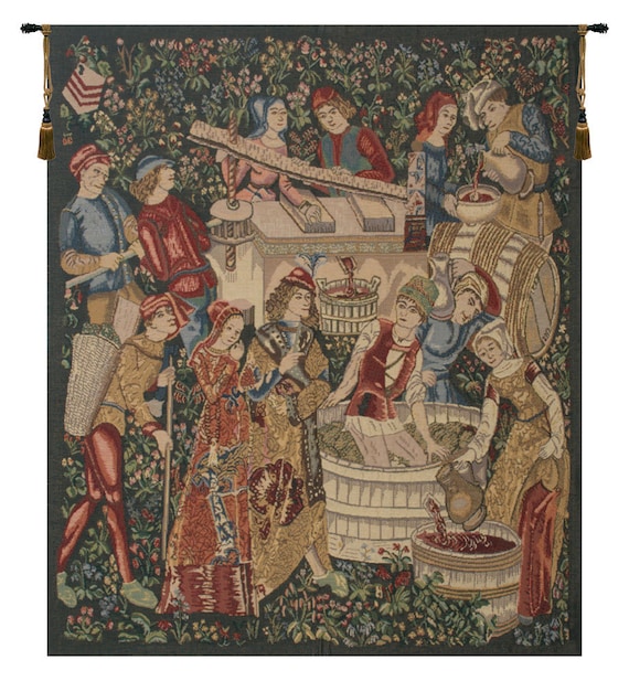 Red European Millefleurs Wall Tapestry - Medieval Decorative Woven Gobelin Art Hanging for Home Decor