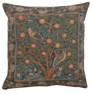 William Morris Pillow 19x19 Woodpecker Cushion Cover Woven in France, Tapestry Throw Pillow Covers for Couch
