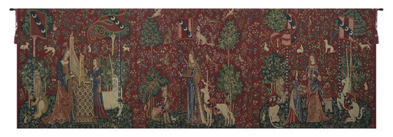 Lady and the Unicorn Medieval Panoramic Tapestry - Jacquard Woven European Wall Hanging Art Decor