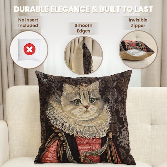 Cat With Crown Pillow Cover: Jacquard Woven Cotton Cushion Case