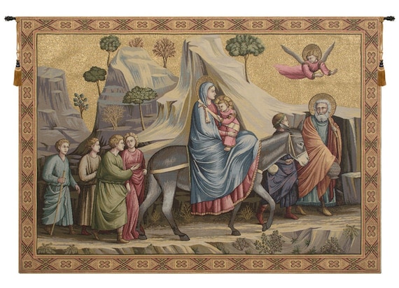 Flight into Egypt Tapestry: Medieval Religious Italian Wall Art (36x50 inch)