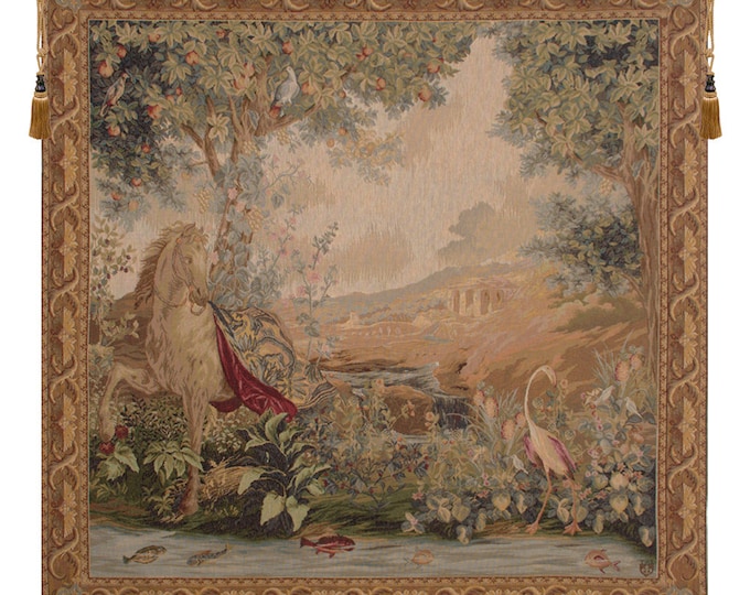 Eckhout Tapestry: European Woven Wall Hanging, Animals & Tree of Life (58x58 inch)