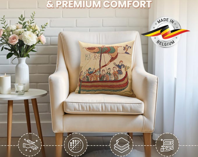 Bayeux Tapestry Pillow Cover: Medieval Woven Cushion, 16x16 inch