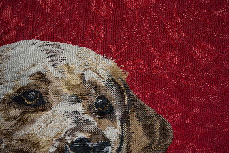 Yellow Labrador Tapestry Cushion Cover: Belgian Jacquard Woven Pillow (16x16 inch) image 5