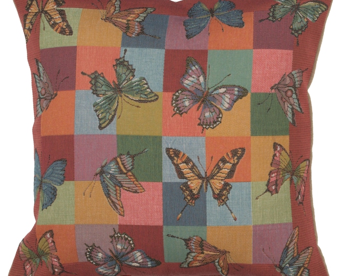 Butterfly Tapestry Cushion Cover – 19x19 Square Pillow, Jacquard Woven