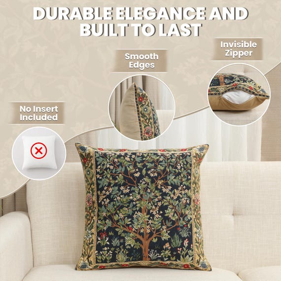 William Morris Tree of Life Pillow Cover: Jacquard Woven Belgian Tapestry