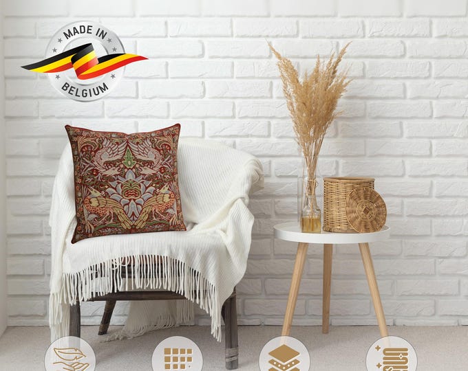 William Morris Tapestry Pillow Cover: Peacock and Dragon, Gobelin Woven 16x16