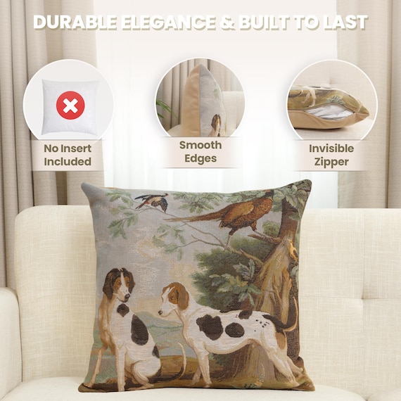 Hunting Dog Tapestry Pillow Cover: French Jacquard Woven Cushion, 19x19 inch