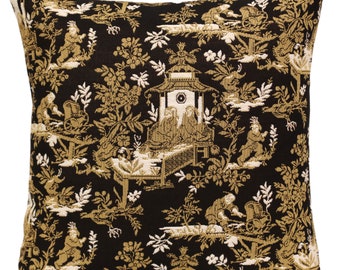 French Toile de Jouy Jacquard Woven Tapestry Cushion Cover Decorative Pillow 19x19 Inch