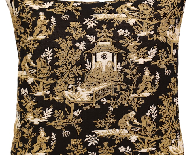 French Toile de Jouy Jacquard Woven Tapestry Cushion Cover Decorative Pillow 19x19 Inch