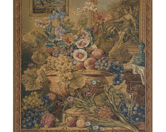 Floral Jacquard Wall Tapestry: Italian Bouquet & Frames Art