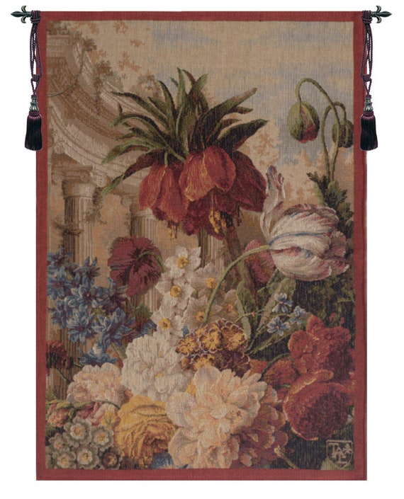 Floral Bouquet Wall Tapestry: French Woven Jacquard Art (28x19 inch)