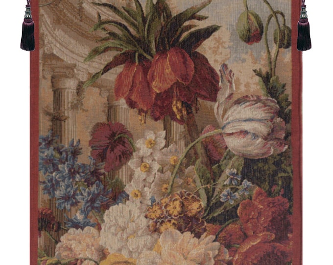 Floral Bouquet Wall Tapestry: French Woven Jacquard Art (28x19 inch)