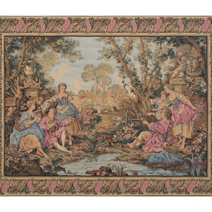 Belgian Jacquard Woven Wall Tapestry: European Gallantries Scene