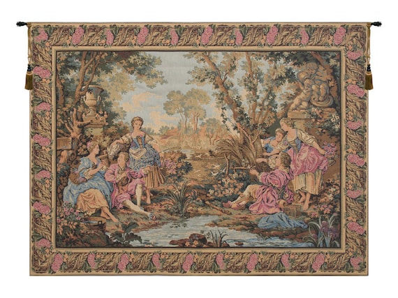 Belgian Jacquard Woven Wall Tapestry: European Gallantries Scene