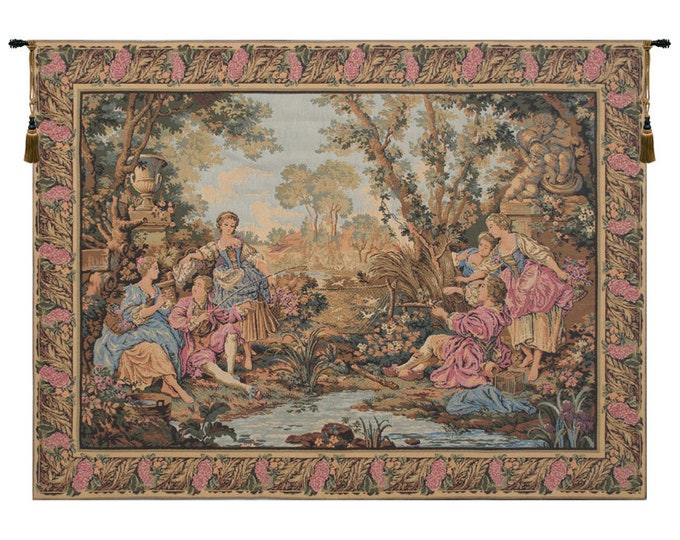 Belgian Jacquard Woven Wall Tapestry: European Gallantries Scene
