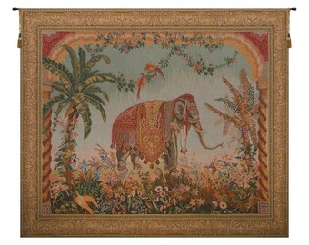 Royal Elephant European Wall Tapestry - Woven Jacquard Wall Hanging - Antique French Wall Tapestry - Animals Art Unique Wall Hanging