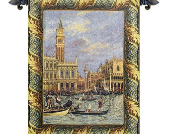Piazza San Marco European Wall Tapestry - Coastal Jacquard Wall Decor Art - Woven Italian Wall Tapestry - Decorative Wall Hanging