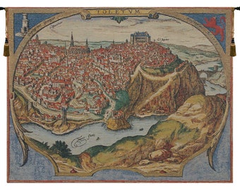 Toledo European Wall Tapestries - Belgian Tapestry Wall Hanging - Home Décor Tapestry - City Map Tapestry Hanging - Decorative Wall Hanging