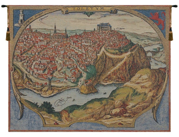 Toledo Spain Tapestry: Belgian Woven City Map Wall Hanging