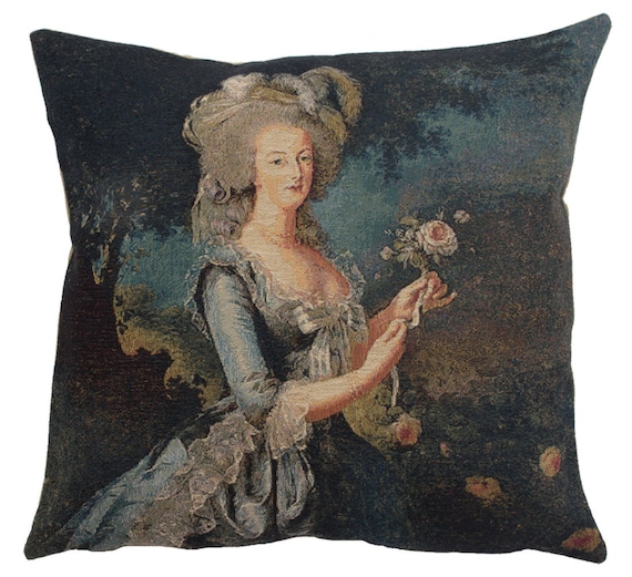Marie Antoinette Blue European Gobelin Tapestry Cushion Cover - 18x18 Inch Decorative Sofa Pillow Case