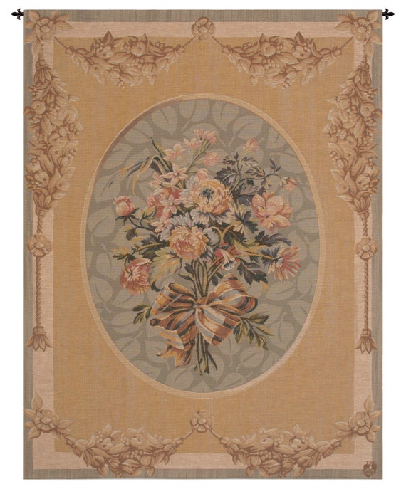 Petit Bouquet en Jaune: European Floral Wall Tapestry - Woven Jacquard Multicolor Decorative Hanging Art