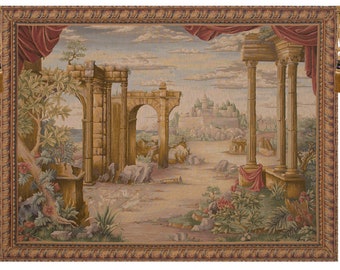 Vue Antique Without People European Wall Tapestry - Landscape French Wall Art - Castle Wall Decor Hanging - Woven Jacquard Wall Tapestry
