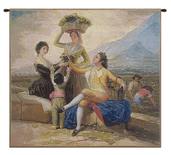 Wine Harvest Tapestry: Francisco Goya Reproduction, Belgian Woven Wall Art (33x36 inch)