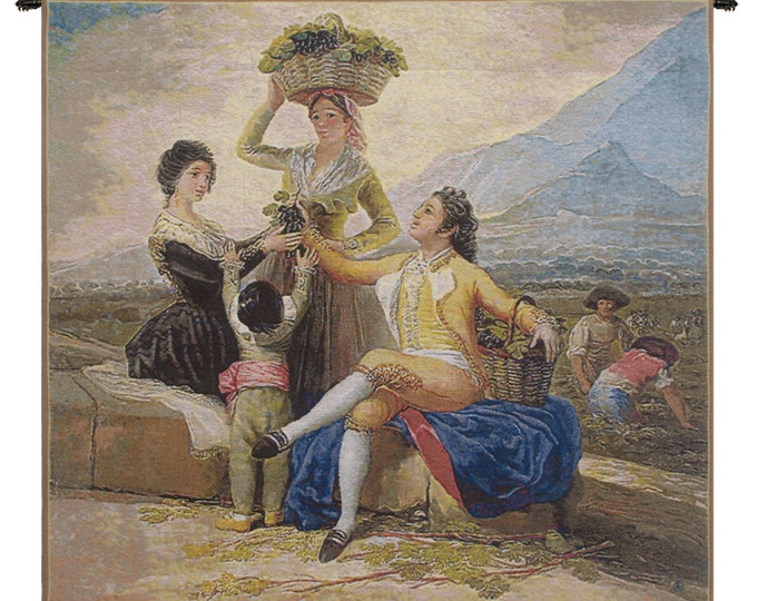 Wine Harvest Tapestry: Francisco Goya Reproduction, Belgian Woven Wall Art (33x36 inch)