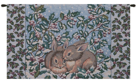Holiday Bunnies Tapestry: Medieval Floral Italian Wall Art