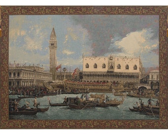 Bucintoro at the Dock European Wall Tapestry - Coastal Dwelling Wall Art -  Jacquard Italian Wall Tapestry - Decorative Castle Wall Hanging