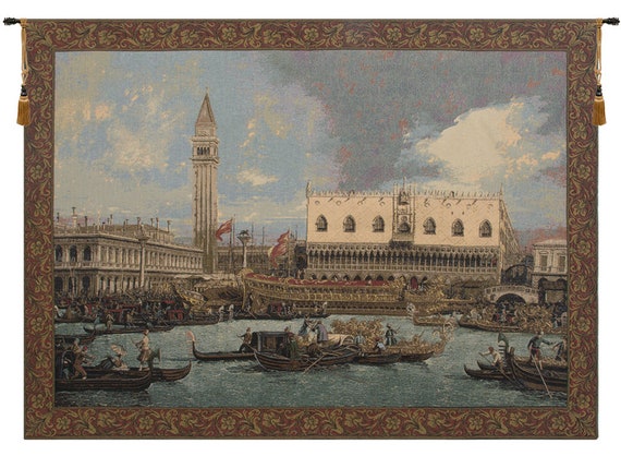 Bucintoro at the Dock Tapestry: Italian Jacquard Woven Wall Art (37x50 inch)