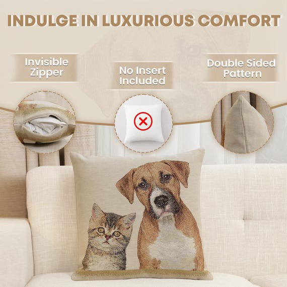 Dog & Cat Tapestry Pillow Cover: Adorable Besties Throw Pillow (18x18 inch)