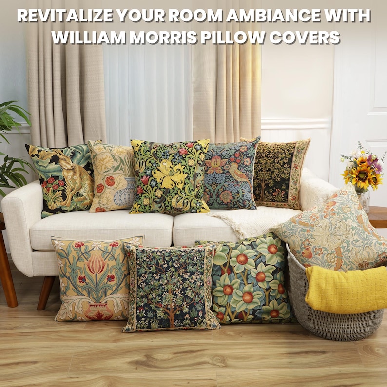 William Morris Rose Throw Pillow Cover Floral Vintage Tapestry Cushion Couch Decor 18x18 image 9