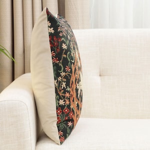 Belgian Woven Unicorn Millefleurs Tapestry Pillow Cover 16x16 Inch - Fantasy Home Decor Cushion Gift image 3