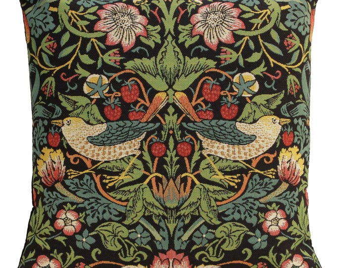 William Morris Strawberry Thief Tapestry Pillow Cover 18x18 Inch Decorative Cushion Case