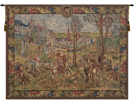 Vieux Brussels Tapestry: Medieval Hunting Scene - Woven Belgian Wall Art