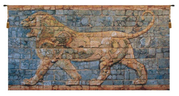 Regal Lion Darius European Wall Tapestry: Majestic Belgian Woven Art for Home Decor