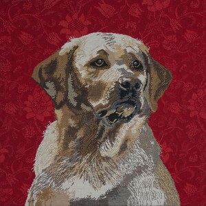 Yellow Labrador Tapestry Cushion Cover: Belgian Jacquard Woven Pillow (16x16 inch) image 3