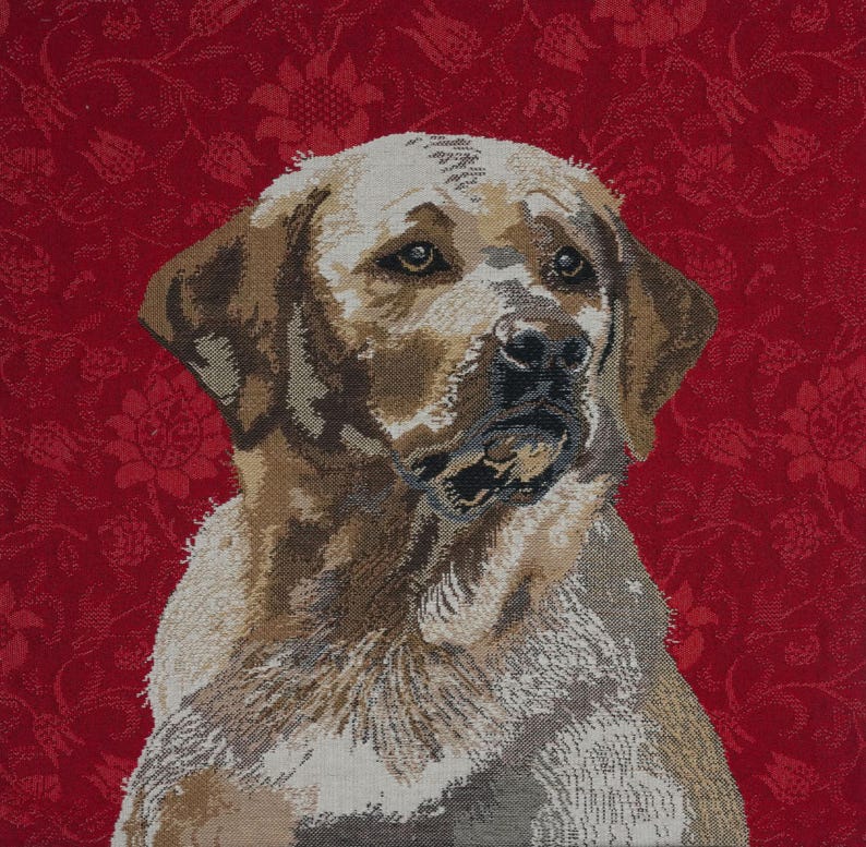 Yellow Labrador Tapestry Cushion Cover: Belgian Jacquard Woven Pillow (16x16 inch) image 3