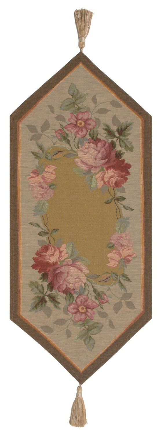 French Floral Roses Jacquard Woven Tapestry Table Runner - Elegant Home Decor (33x14)