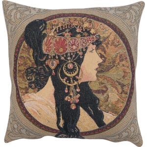 Brunette Tapestry Cushion Cover 18x18 inch – Jacquard Woven Decorative Pillow Cover – Gobelin Throw Pillow Case for Sofa